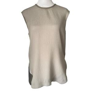 Helmut Lang light gray silk &  leather sleeveless top size P